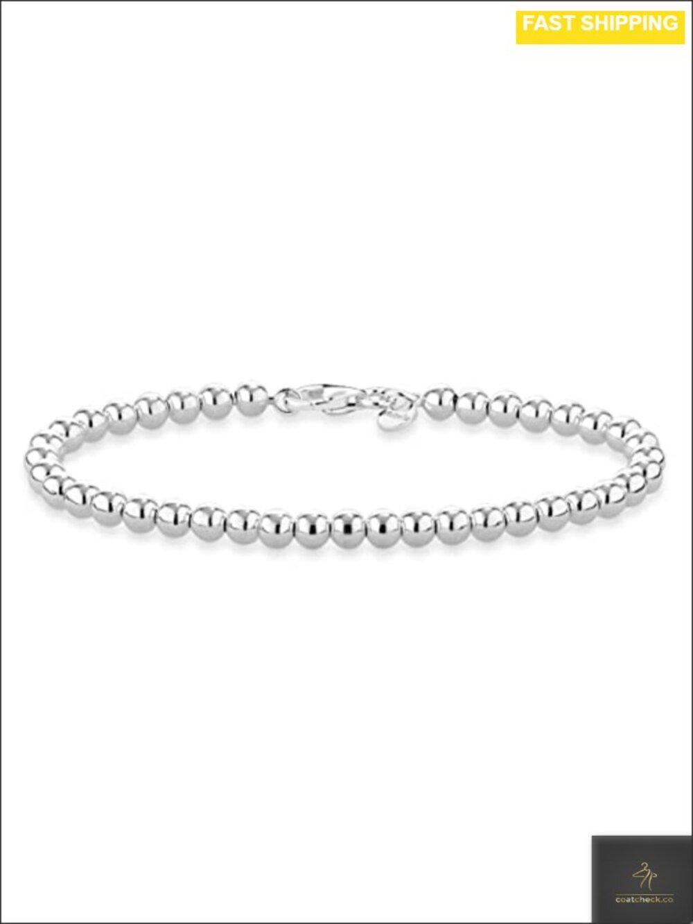 Italian 925 Sterling Silver 4mm Ball Beaded Chain Bracelet
